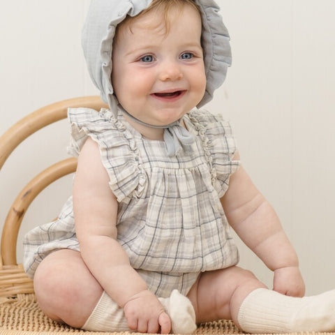 【D2】Quincy Mae（クインシーメイ）2026SS　MAYA ROMPER  -BLUE PLAID-  ブルー チェックロンパース