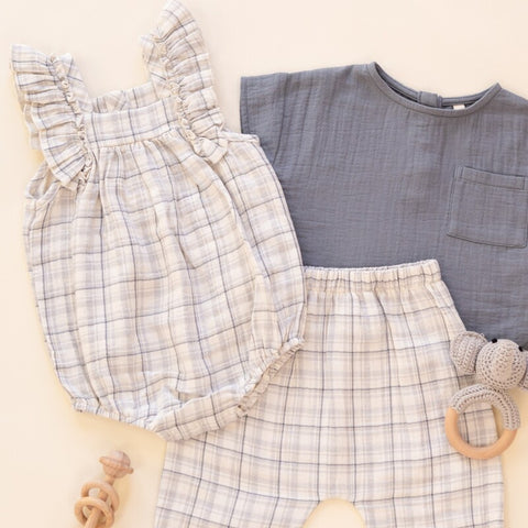 【D2】Quincy Mae（クインシーメイ）2026SS　MAYA ROMPER  -BLUE PLAID-  ブルー チェックロンパース