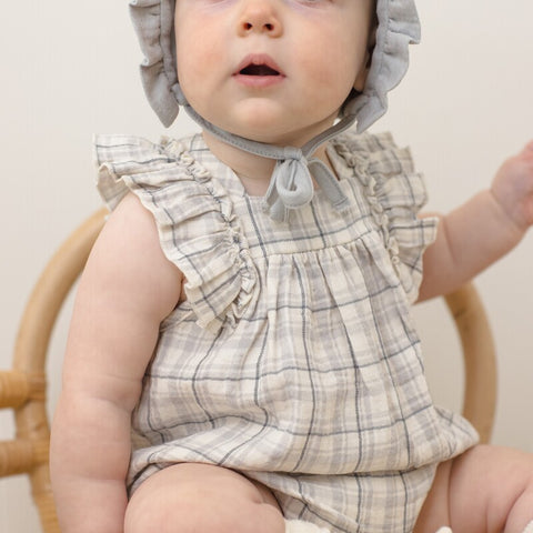 【D2】Quincy Mae（クインシーメイ）2026SS　MAYA ROMPER  -BLUE PLAID-  ブルー チェックロンパース