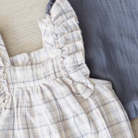 【D2】Quincy Mae（クインシーメイ）2026SS　MAYA ROMPER  -BLUE PLAID-  ブルー チェックロンパース