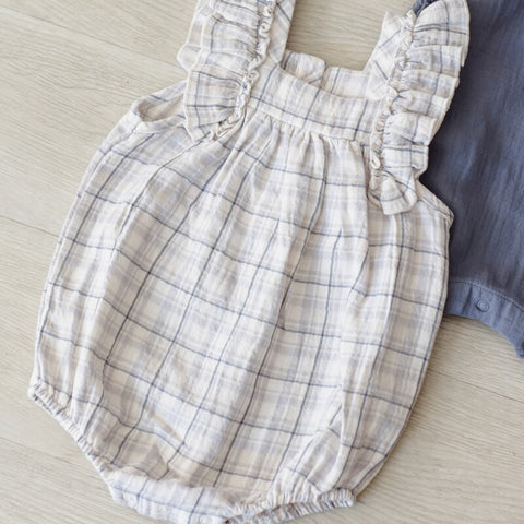 【D2】Quincy Mae（クインシーメイ）2026SS　MAYA ROMPER  -BLUE PLAID-  ブルー チェックロンパース