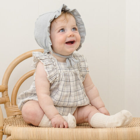 【D2】Quincy Mae（クインシーメイ）2026SS　MAYA ROMPER  -BLUE PLAID-  ブルー チェックロンパース