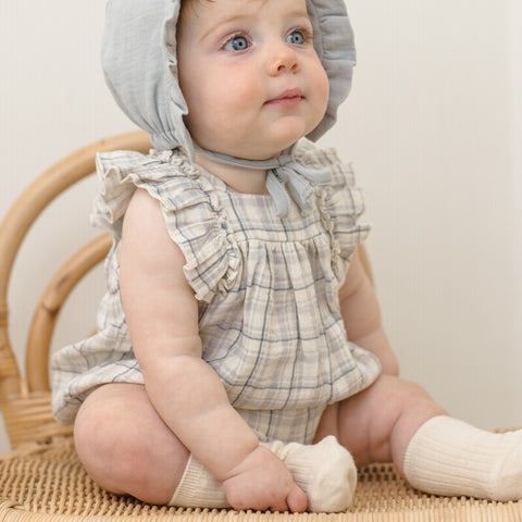 【D2】Quincy Mae（クインシーメイ）2026SS　MAYA ROMPER  -BLUE PLAID-  ブルー チェックロンパース