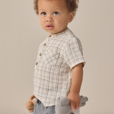 【D2】Quincy Mae（クインシーメイ）2026SS　JAXSON SHIRT -BLUE PLAID - 　ジャクソンシャツ 　ブルーチェック