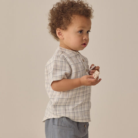 【D2】Quincy Mae（クインシーメイ）2026SS　JAXSON SHIRT -BLUE PLAID - 　ジャクソンシャツ 　ブルーチェック