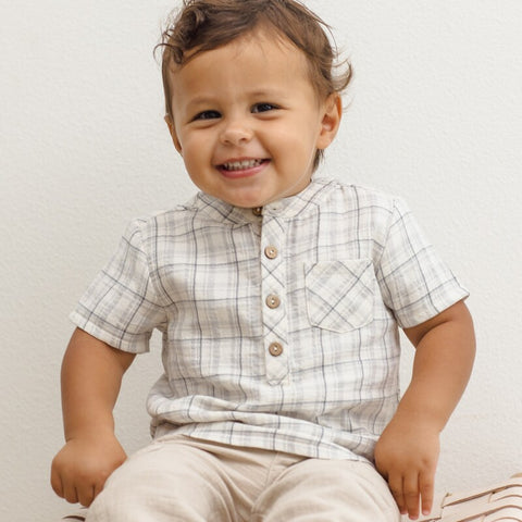 【D2】Quincy Mae（クインシーメイ）2026SS　JAXSON SHIRT -BLUE PLAID - 　ジャクソンシャツ 　ブルーチェック