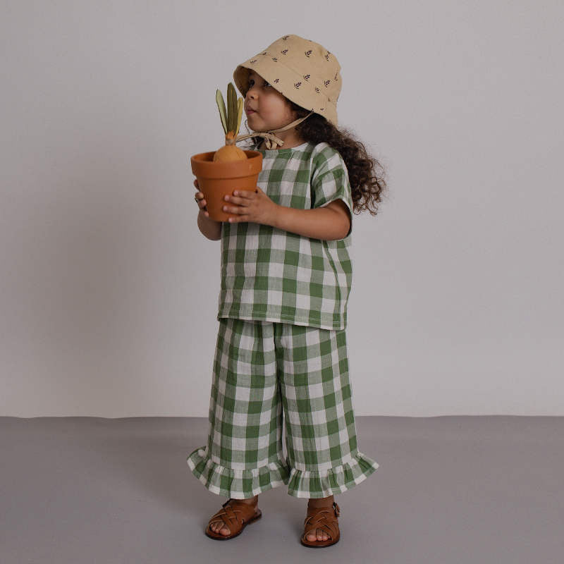 organiczoo olive gingham ロンパース　帽子 organiczoo olive gingham ロンパース 帽子 - メルカリ