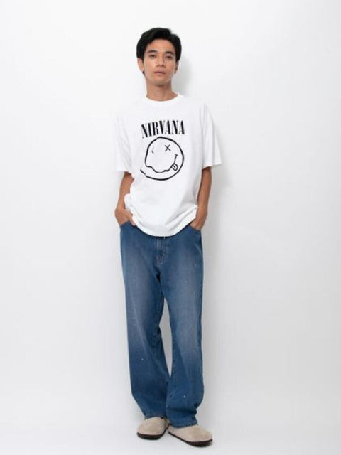 380. JOHNBULLE ジョンブル / NIRVANA SMILEY Tシャツ(ホワイト/ブラック)ユニセックス  (JT261C44)