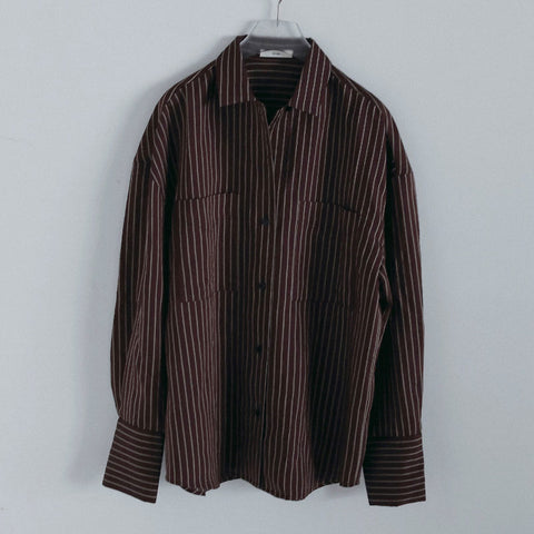 【10月中旬入荷次第お届けのご予約】anuke（アンヌーク）Opencollar Stripe Shirts ストライプシャツ（IVR/PNK/BRN）62620414.