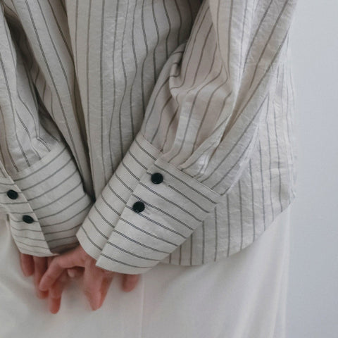 【10月中旬入荷次第お届けのご予約】anuke（アンヌーク）Opencollar Stripe Shirts ストライプシャツ（IVR/PNK/BRN）62620414.
