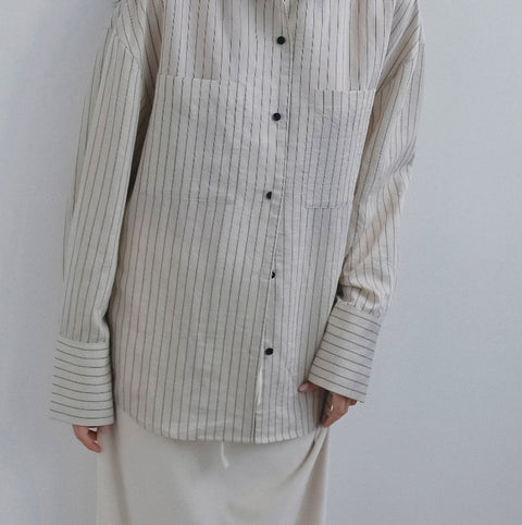 【10月中旬入荷次第お届けのご予約】anuke（アンヌーク）Opencollar Stripe Shirts ストライプシャツ（IVR/PNK/BRN）62620414.