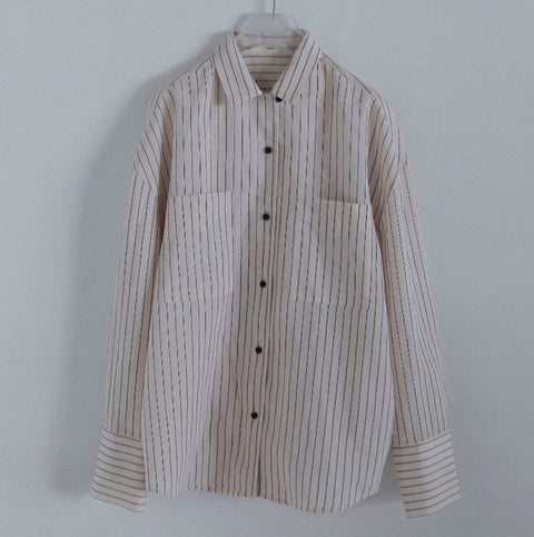 【10月中旬入荷次第お届けのご予約】anuke（アンヌーク）Opencollar Stripe Shirts ストライプシャツ（IVR/PNK/BRN）62620414.