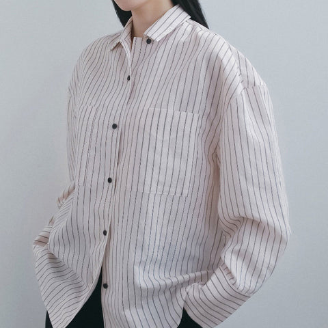 【10月中旬入荷次第お届けのご予約】anuke（アンヌーク）Opencollar Stripe Shirts ストライプシャツ（IVR/PNK/BRN）62620414.