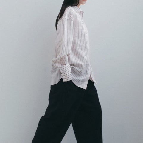 【10月中旬入荷次第お届けのご予約】anuke（アンヌーク）Opencollar Stripe Shirts ストライプシャツ（IVR/PNK/BRN）62620414.