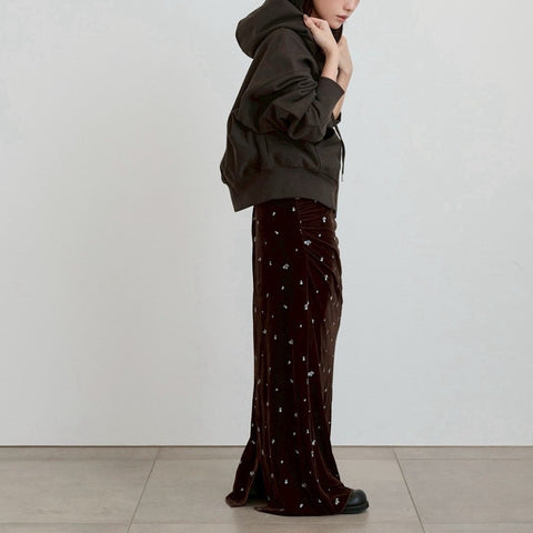 【11月中旬入荷次第お届けのご予約】anuke（アンヌーク） Embroidery Flower Velourskirt 刺繍入りベロアスカート（BRN/NVY）62620809.