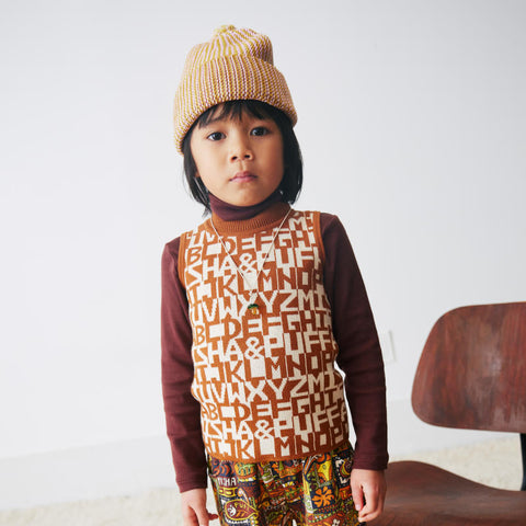 ・Misha&Puff（ミーシャアンドパフ）2024AW Mock Neck Shell -Acorn Alphabet- モックネックシェル