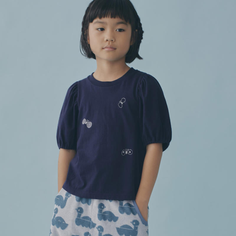 mina perhonen（ミナペルホネン） 24SS choucho ギャザースリーブカットソー navy ACS8359P ACS836 –  LePuju