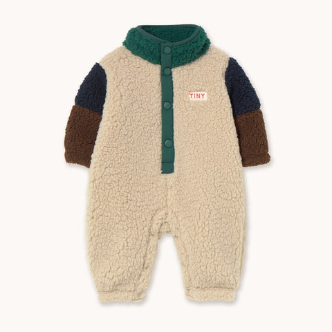 【D2】TINYCOTTONS / タイニーコットンズ2025AW    Color Block Polar Sherpa One piece    dark green ベビーカバーオール