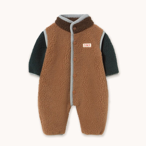 【drop2】TINYCOTTONS / タイニーコットンズ2026AW    COLOR BLOCK SHERPA ONE-PIECE  light brown　ベビーカバーオール