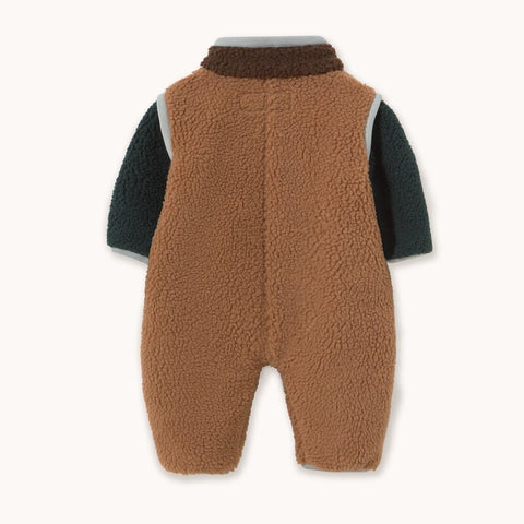 【drop2】TINYCOTTONS / タイニーコットンズ2026AW    COLOR BLOCK SHERPA ONE-PIECE  light brown　ベビーカバーオール