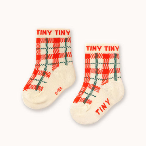 【drop1】TINYCOTTONS / タイニーコットンズ 2026AW CREAM CHECK MEDIUM SOCKS ベビー・キッズソックス 靴下.