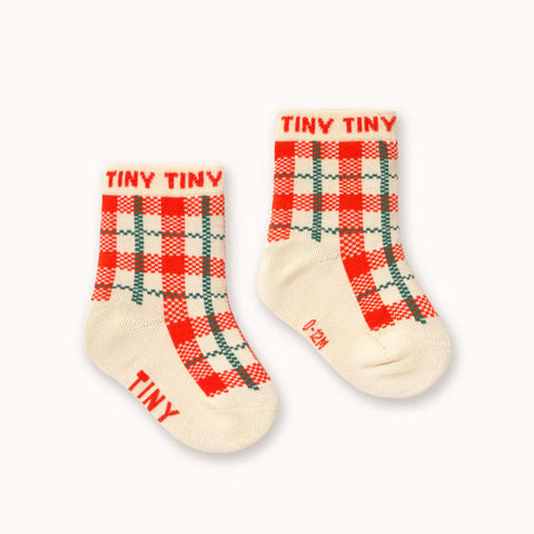 【drop1】TINYCOTTONS / タイニーコットンズ 2026AW CREAM CHECK MEDIUM SOCKS ベビー・キッズソックス 靴下.