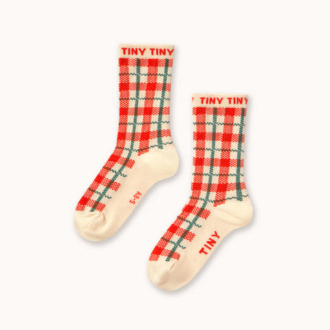 【drop1】TINYCOTTONS / タイニーコットンズ 2026AW CREAM CHECK MEDIUM SOCKS ベビー・キッズソックス 靴下.