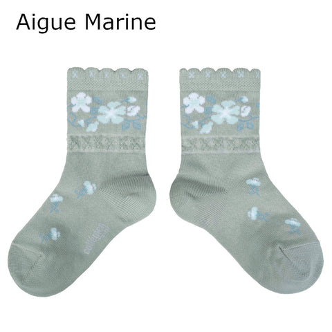 【25SS新カラー】collegien コレジアン Camelia - Jacquard Flower Ankle Socks キッズ  アンクルソックス 【3465】