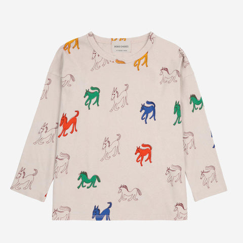 BOBO CHOSES 2024AW Wonder Horse all over T-shirt Kids long sleeve T-shirt