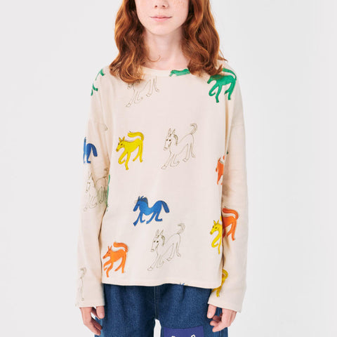 BOBO CHOSES（ボボショーズ）2024AW Wonder Horse all over T-shirt キッズ長袖Tシャツ