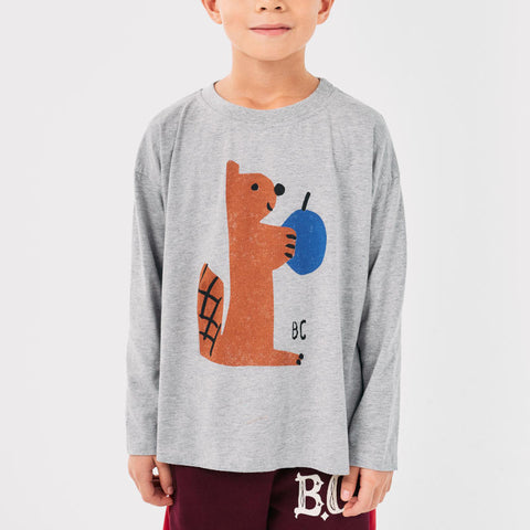 BOBO CHOSES 2024AW Hungry Squirrel T-shirt Kids' long-sleeved T-shirt