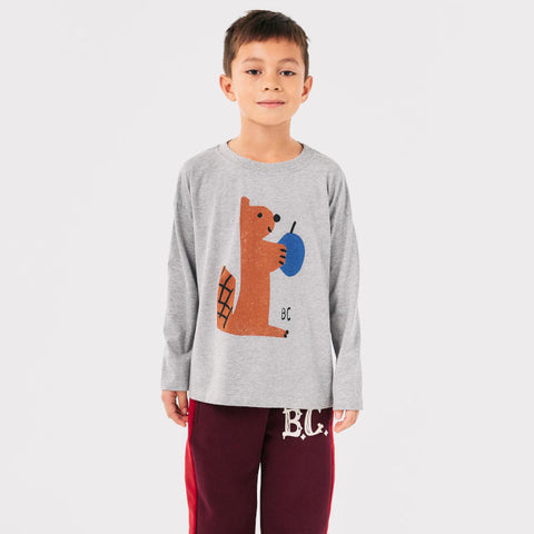 BOBO CHOSES 2024AW Hungry Squirrel T-shirt Kids' long-sleeved T-shirt