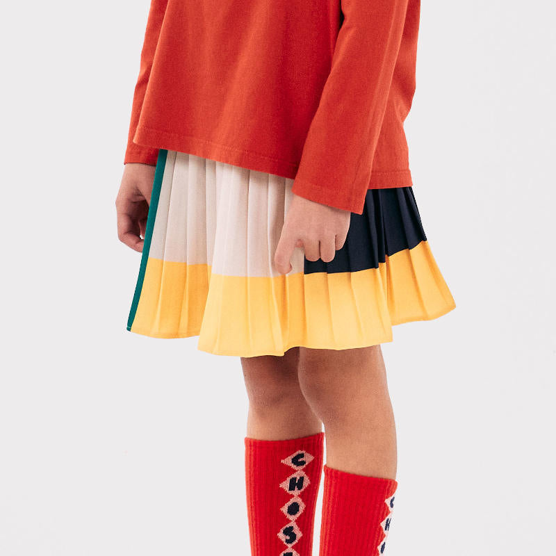 BOBO CHOSES（ボボショーズ）2024AW Color Block pleated woven skirt カラーブロックプリーツス –  LePuju