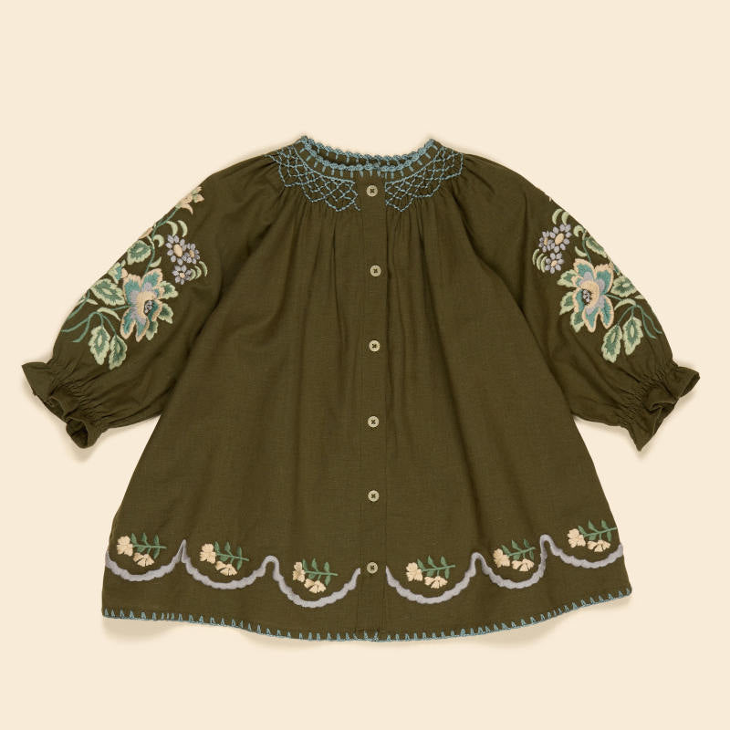 Apolina（アポリナ）2026AW BABY CARINA EMBROIDERED SMOCK - FOREST