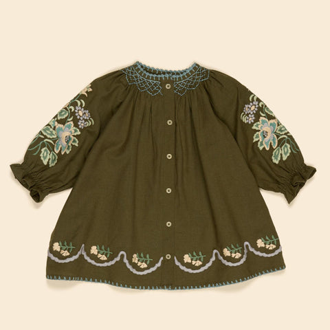 Apolina（アポリナ）2026AW BABY CARINA EMBROIDERED SMOCK - FOREST - ベビードレス、ワンピース.