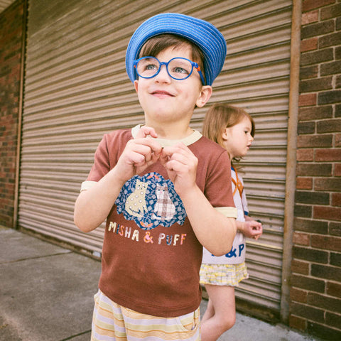 【D1】Misha&Puff（ミーシャアンドパフ）2026SS BARN CATS COLLAGE RINGER TEE -COLA- グラフィックリンガーTシャツ