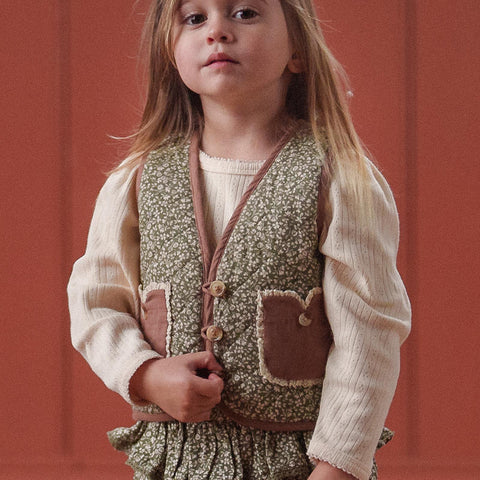 Little Cotton Clothes（リトルコットンクローズ）2025AW Bay Waistcoat Combe Floral リバーシブルベスト、アウター