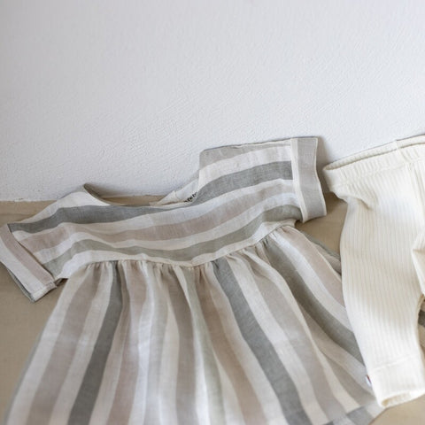 1 + in the family（ワンモア イン ザ ファミリー） 2026SS  CALELLA -beige- ストライプ柄チュニックワンピース