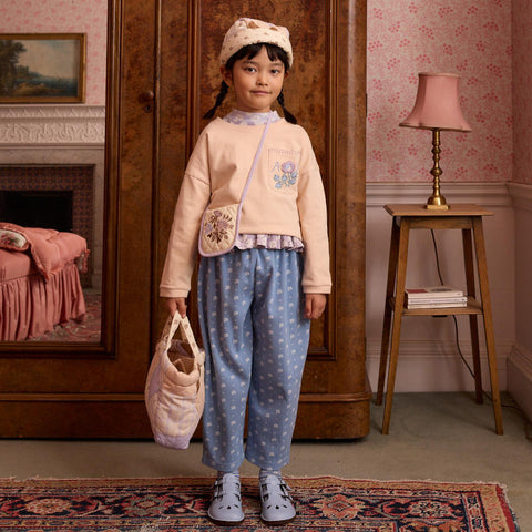 Apolina（アポリナ）2026AW CARA CURVE JERSEY TROUSER - MOUNTAIN CALICO BLUE -　キッズパンツ