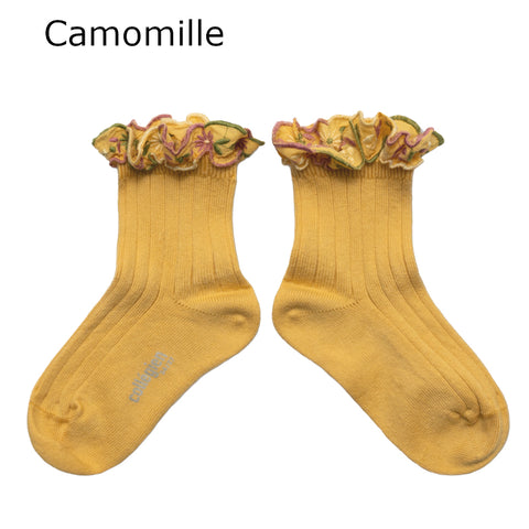 collegien Anemone - Embroidered Ruffle Ribbed Ankle Socks Kids Embroidered Ruffle Ribbed Ankle Socks [3467]