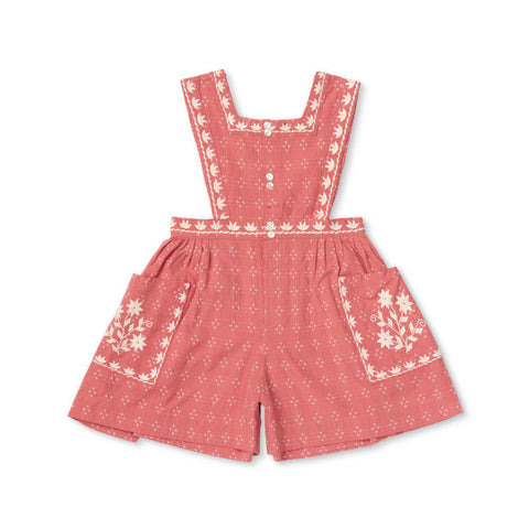 Lali Kids（ラリキッズ）2025SS Clara Romper in Coral Crossstitch　ロンパー、キュロット