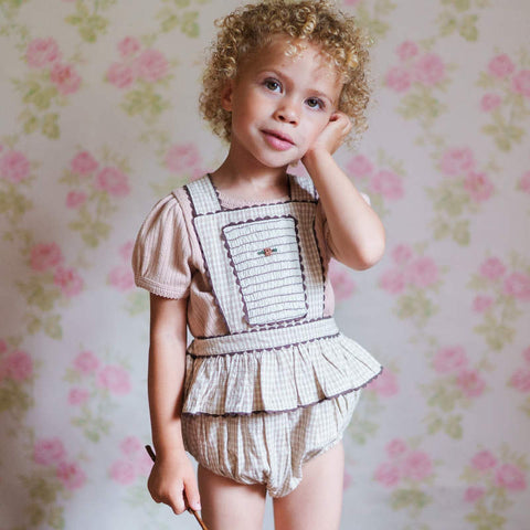 Little Cotton Clothes（リトルコットンクローズ）2026SS Dhalia Romper Straw Check ロンパース