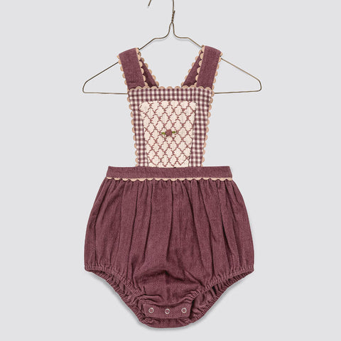 Little Cotton Clothes（リトルコットンクローズ）2026AW Velvet Dhalia romper in Sugarplum ロンパース