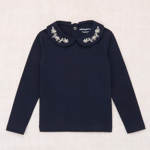 【D2】Misha&Puff（ミーシャアンドパフ）2025WI Embroidered Peter Pan Top - Ink - 襟付きトップス