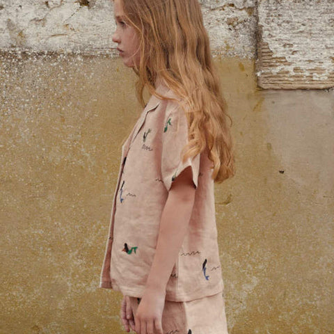 Fish&Kids（フィッシュアンドキッズ）2026SS ALLOVER EMBROIDERY MERMAID SHIRT -dusty pink- 半袖Tシャツ