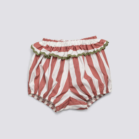 Little Cotton Clothes（リトルコットンクローズ）2026SS Frilly Bloomers in Raspberry Stripe ストライプ柄ブルマ、ショートパンツ