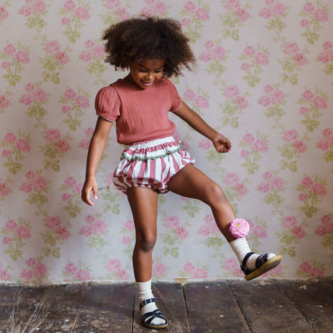 Little Cotton Clothes（リトルコットンクローズ）2026SS Frilly Bloomers in Raspberry Stripe ストライプ柄ブルマ、ショートパンツ