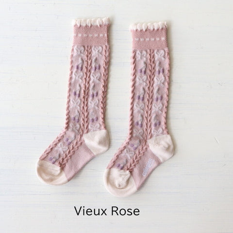 【25AW新商品】collegien（コレジアン）Cerise  Jacquard Cherries and Bows Knee-high Socks    ジャカード チェリー&リボン  ニーハイ 【2651】