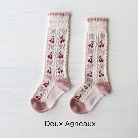 【25AW新商品】collegien（コレジアン）Cerise  Jacquard Cherries and Bows Knee-high Socks    ジャカード チェリー&リボン  ニーハイ 【2651】