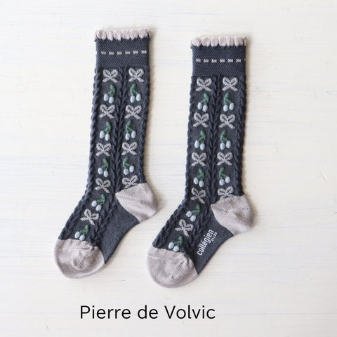 【25AW新商品】collegien（コレジアン）Cerise  Jacquard Cherries and Bows Knee-high Socks    ジャカード チェリー&リボン  ニーハイ 【2651】